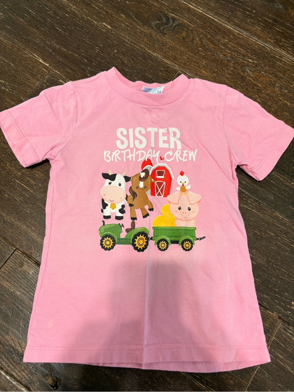 Sister Birthday Crew Pink Farm Animals Tee